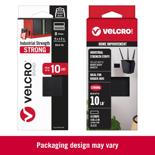 VELCRO Brand Heavy Duty Fasteners | 4x2 Inch Strips with Adhesive 8 Sets | Holds 10 lbs