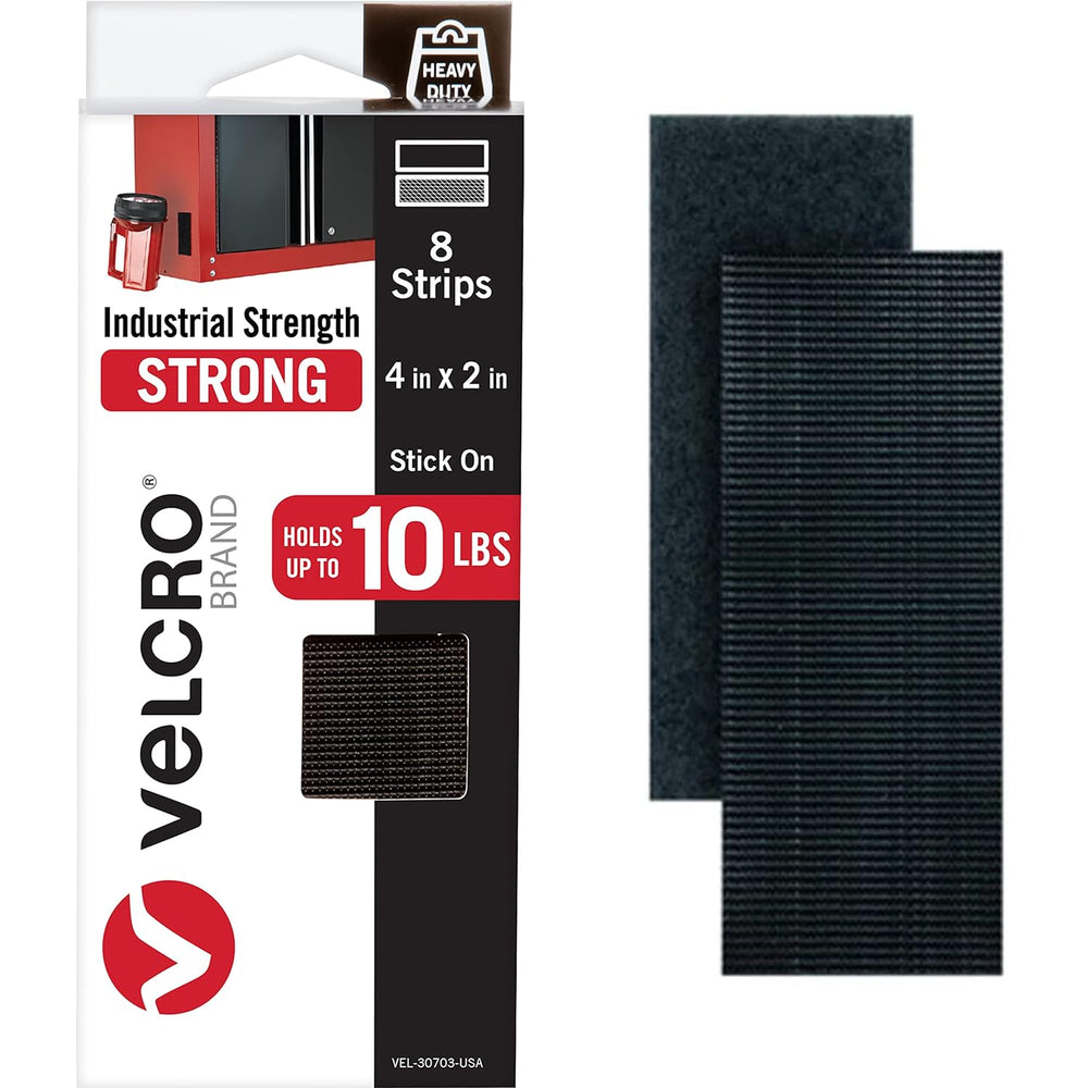 VELCRO Brand Heavy Duty Fasteners | 4x2 Inch Strips with Adhesive 8 Sets | Holds 10 lbs